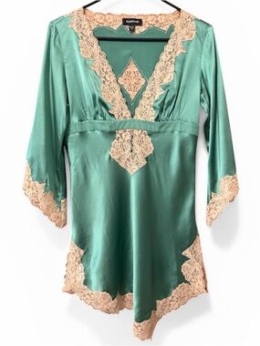 Y2K bebe Green Silk Lace Trim Tunic Babydoll - Vintage Romantic Fairy